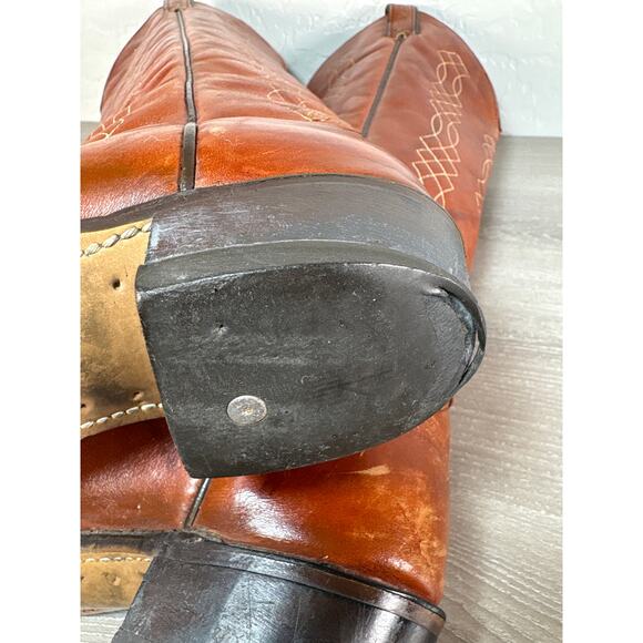 Vintage Wrangler Womens Cowboy Boots Tall Brown Leather Western Knee High Sz 7.5 - Picture 10 of 10